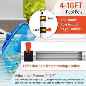 ACTREY pool pole with telescoping locking for secure length adjustment.
