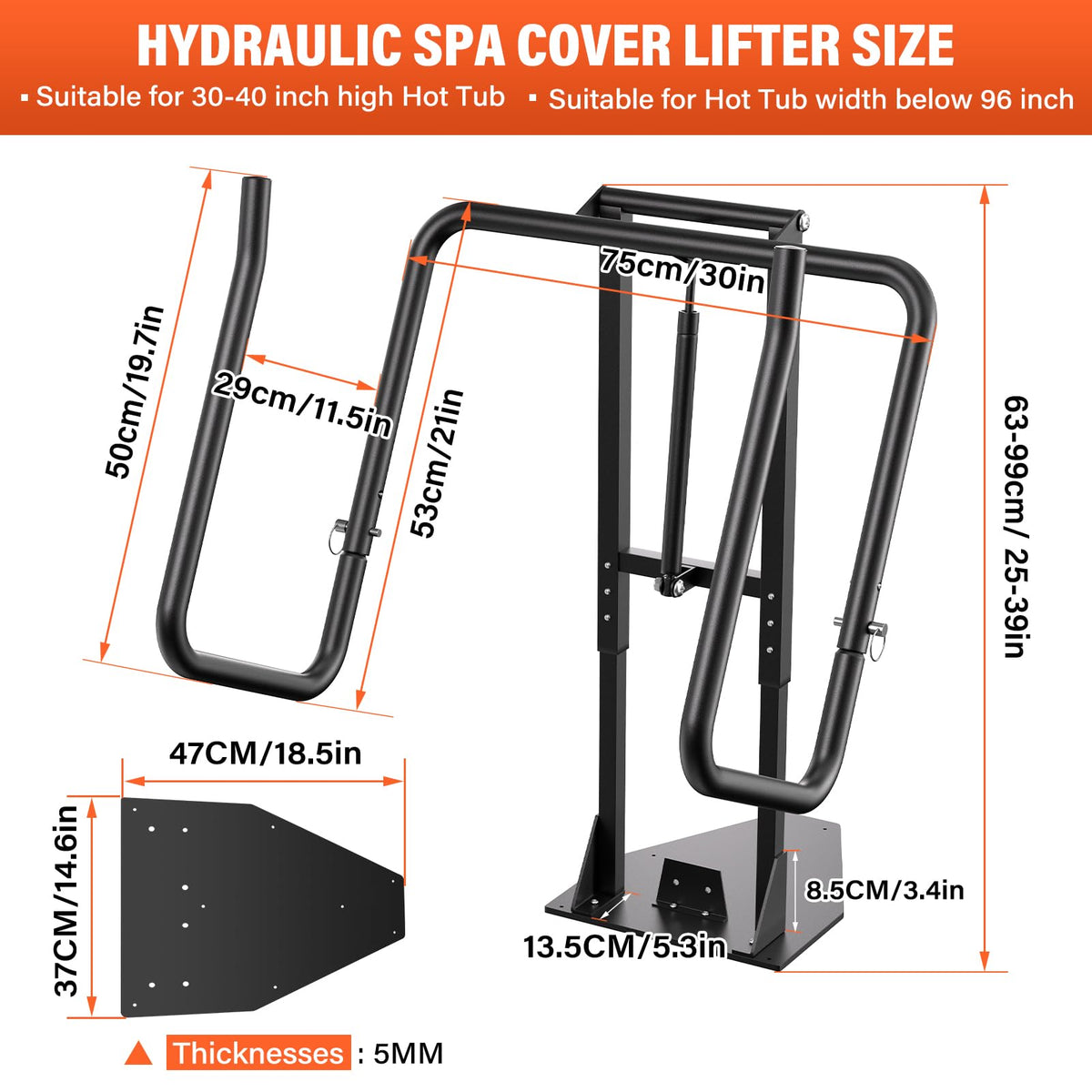 ACTREY spa cover lifter hydraulic piston enables easy one-handed lifting