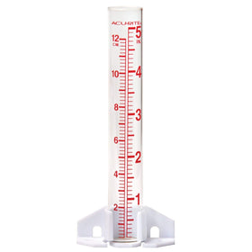 AcuRite 00810A2 glass rain gauge with base for wall mounting.