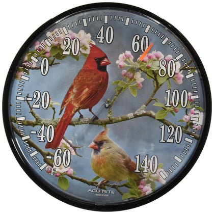 AcuRite 01597 Cardinals wall thermometer showing accurate indoor/outdoor temperatures