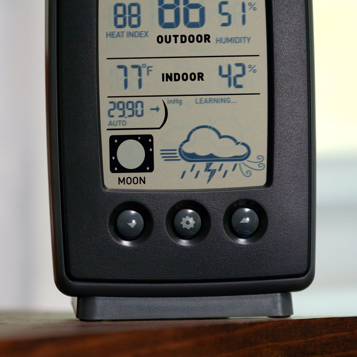AcuRite moon phase display adds context for evening gardening and stargazing.