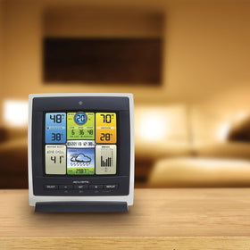 AcuRite Notos outdoor sensor mounted on a pole provides backyard weather visibility.