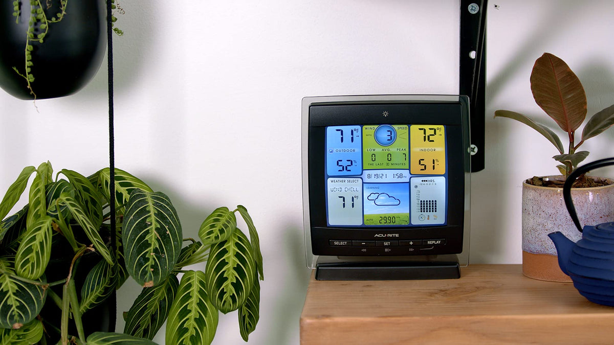 AcuRite Notos wireless system tracks pressure, heat index, dew point, and wind chill.