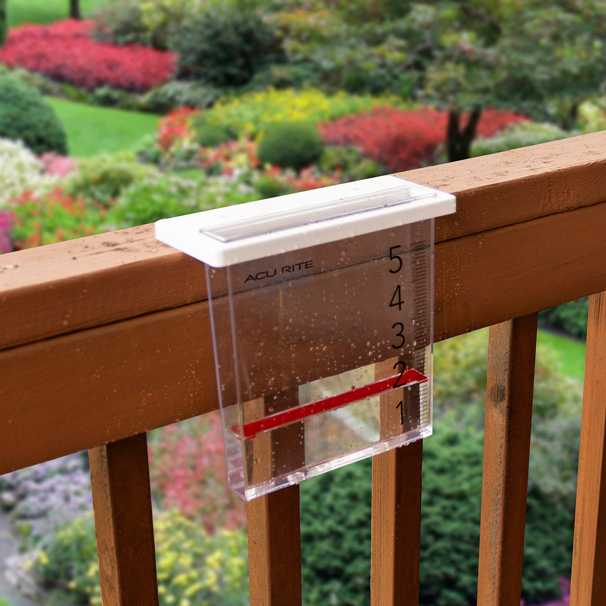 AcuRite Waterfall Rain Gauge with a floating red marker for easy visibility.