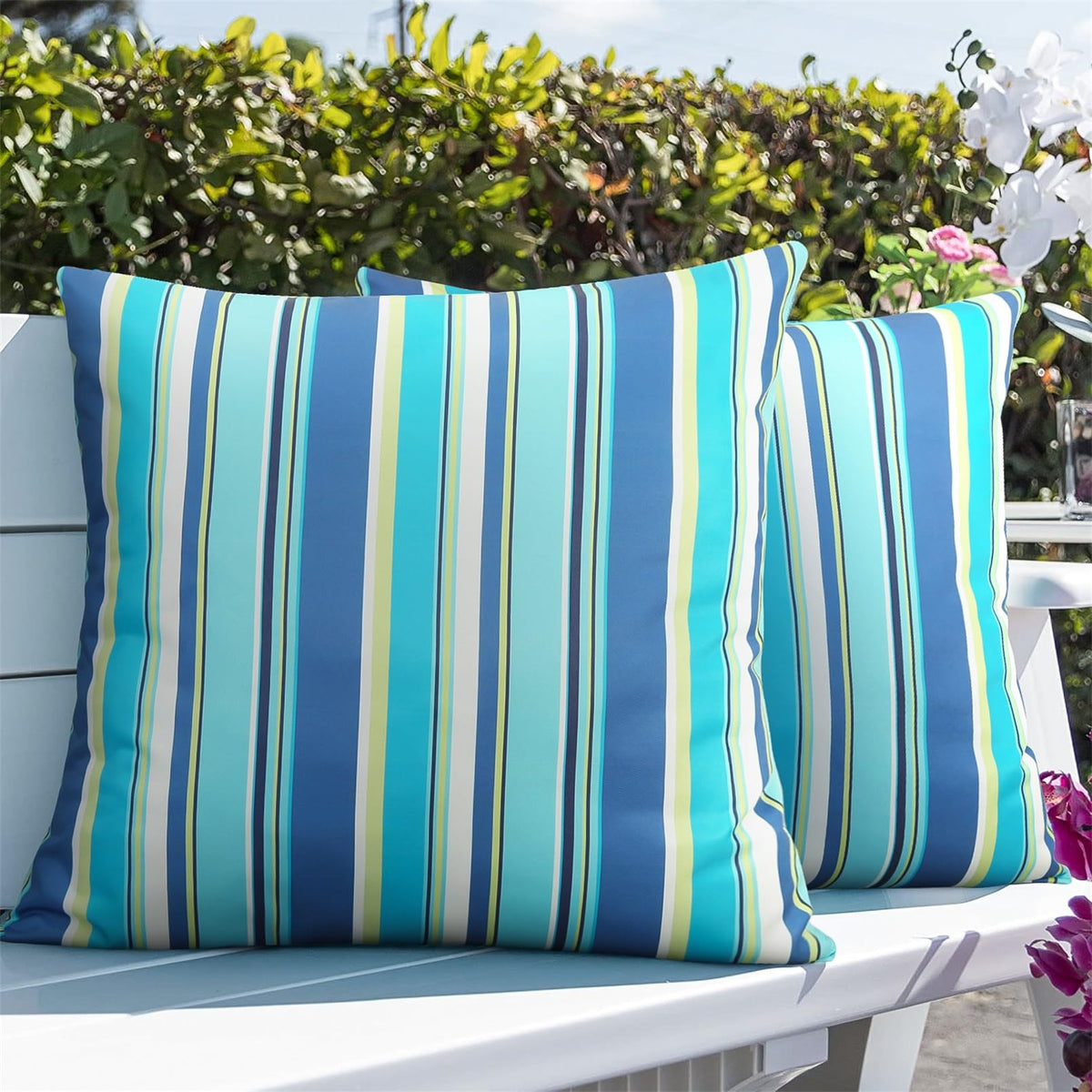 Adabana Blue Outdoor Pillow Cover with 18x18 striped design for patio protection