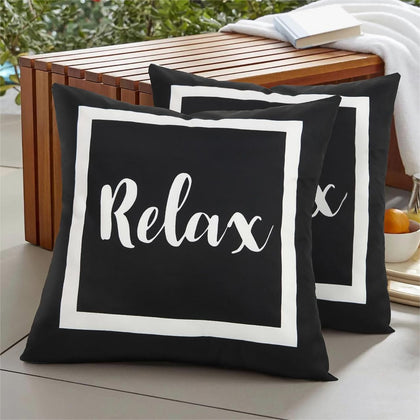 Adabana outdoor pillow cover in black and white with waterproof fabric for patio surfaces.