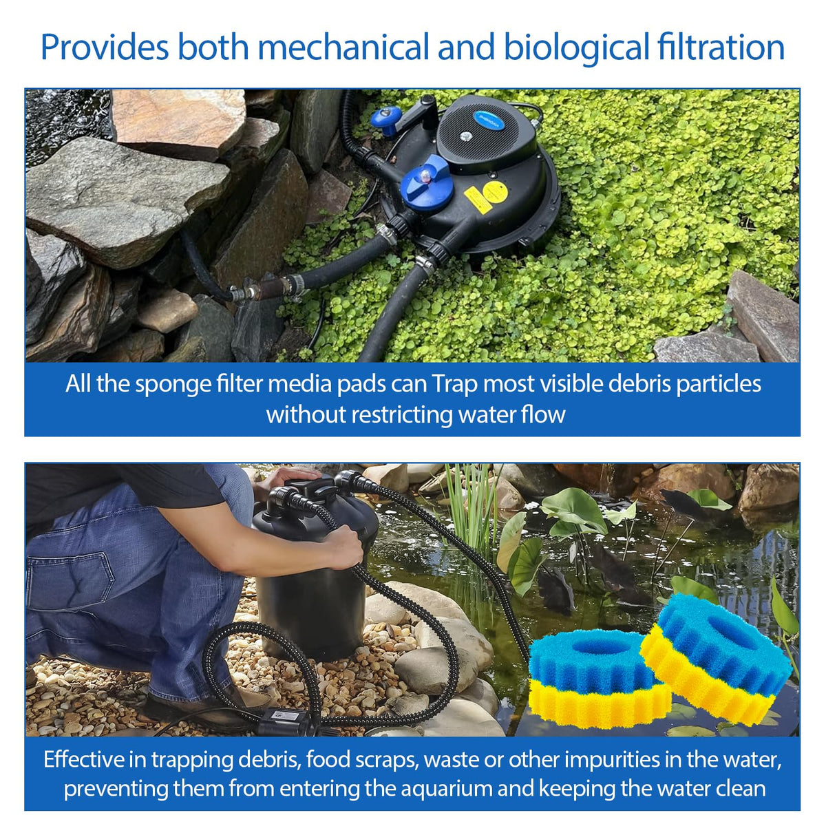 Adabuing soft collapsible foam design preserves flow while filtering debris.