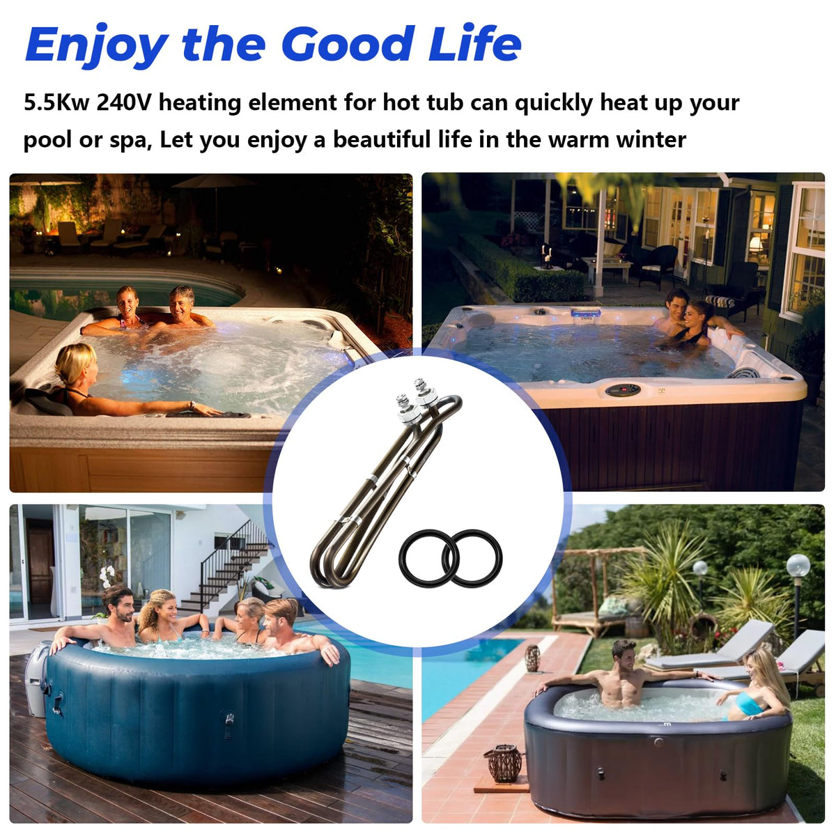 Adabuing spa and pool heating element enables efficient warm-up