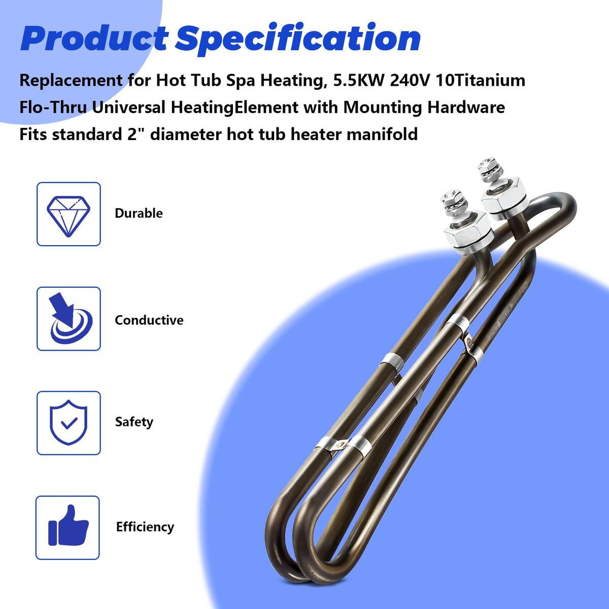 Adabuing universal flo-thru heating element for spa versatility