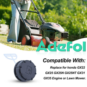 Adefol fuel tank cap top view showing quick, tool-free replacement on GX-series engines.
