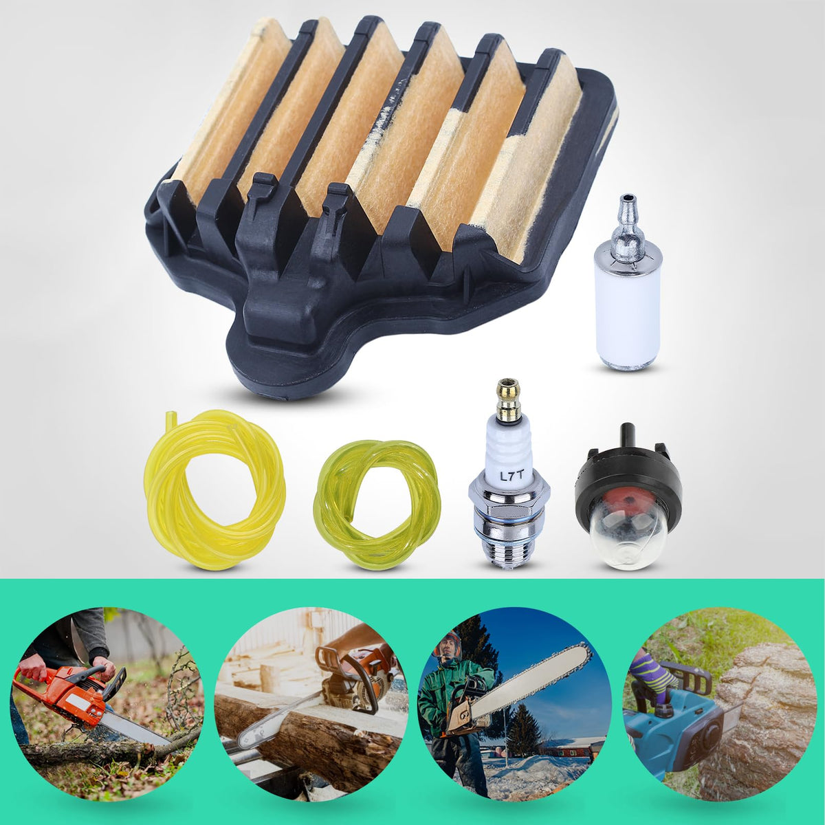 Adefol kit in use during routine chainsaw maintenance for easy upkeep.