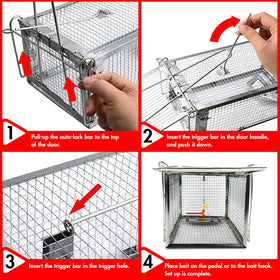 ADERFIA Squirrel Trap exterior cage shown for outdoor use and durable construction.