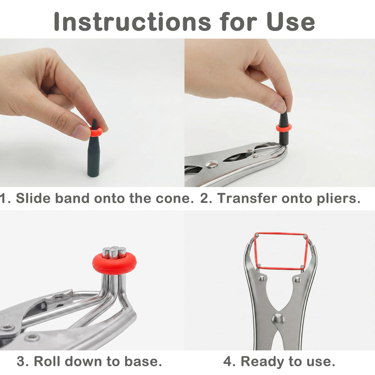 ADGYULB goat banding kit in-use image demonstrating one-person workflow on livestock.