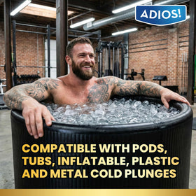 ADIOS! 16oz bottle product shot signaling long-term water treatment for baths.