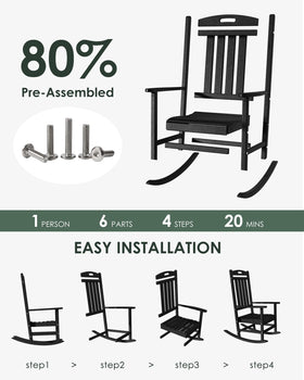Adiromoti outdoor rocking chair armrests closeup shows extra-wide arms for drinks or phone.