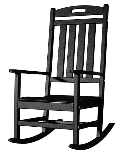 Adiromoti outdoor rocking chair front view highlights ergonomic high back for all-day comfort.