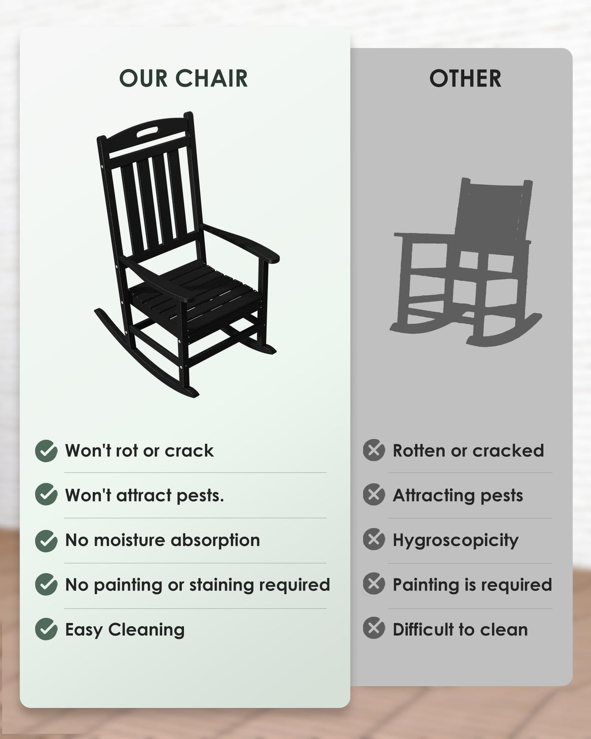 Adiromoti outdoor rocking chair sturdy frame supports long-lasting outdoor use.