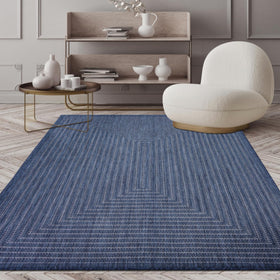 Adiva Rugs navy-weiss 5x7 closeup; shows durable fibers and color richness.