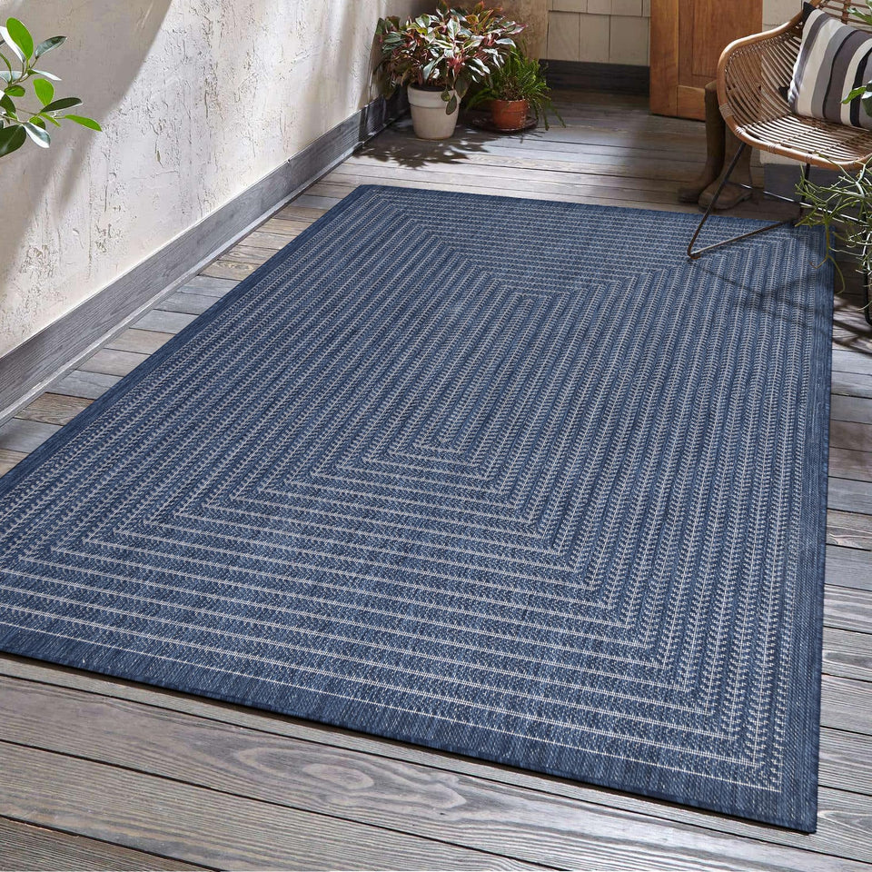 Adiva Rugs Yaban collection outdoor-indoor rug navy-weiss 5x7 for versatile spaces and easy upkeep.