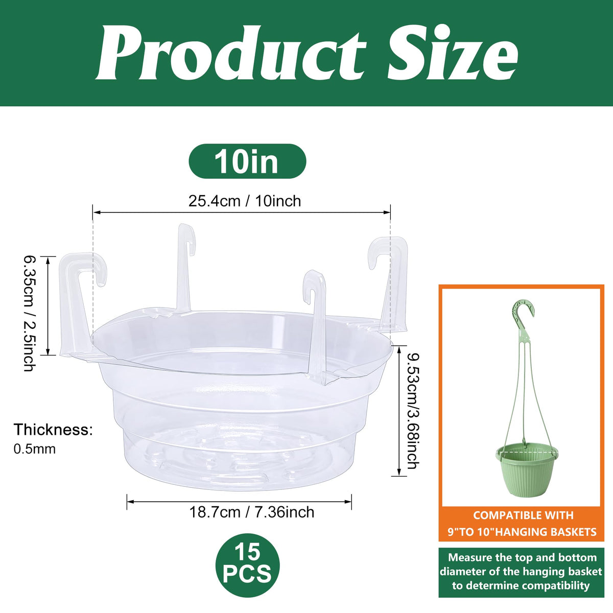 Adnee 10-inch hanging basket drip tray attached to pot for indoor use
