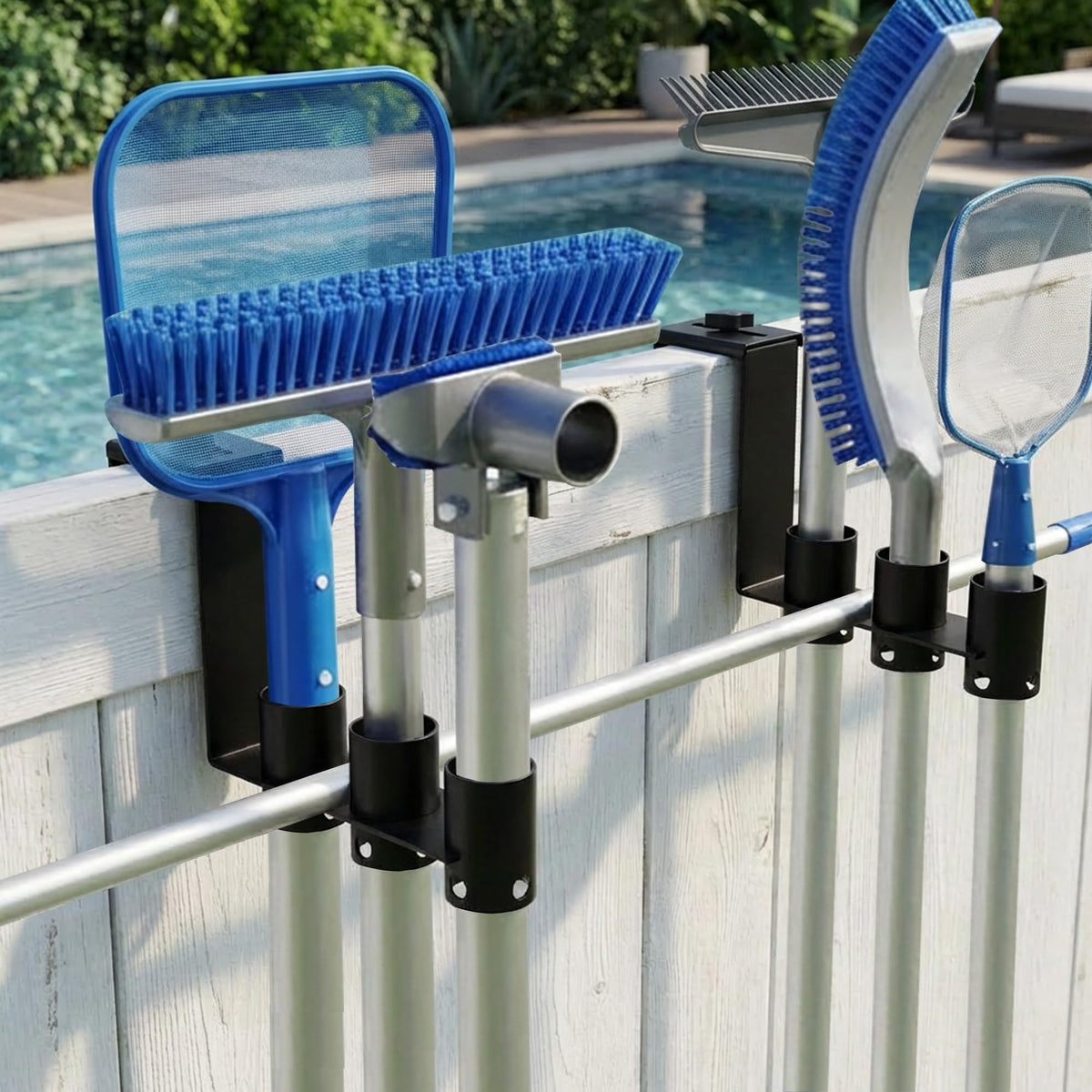 Adnee black metal fence hooks blend with outdoor rails.