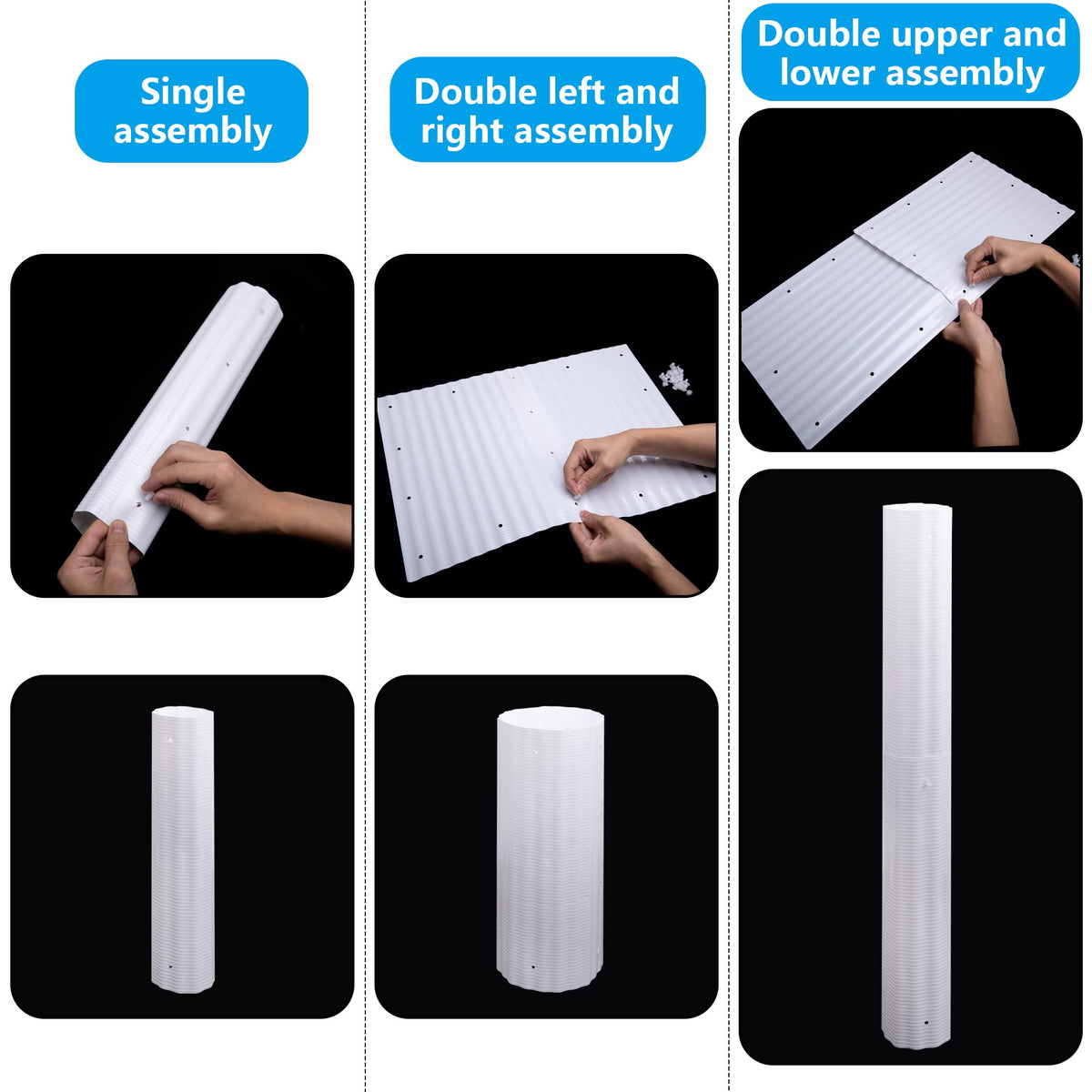 Adnee buckle-design tree guards snap together for quick setup and scalable heights.