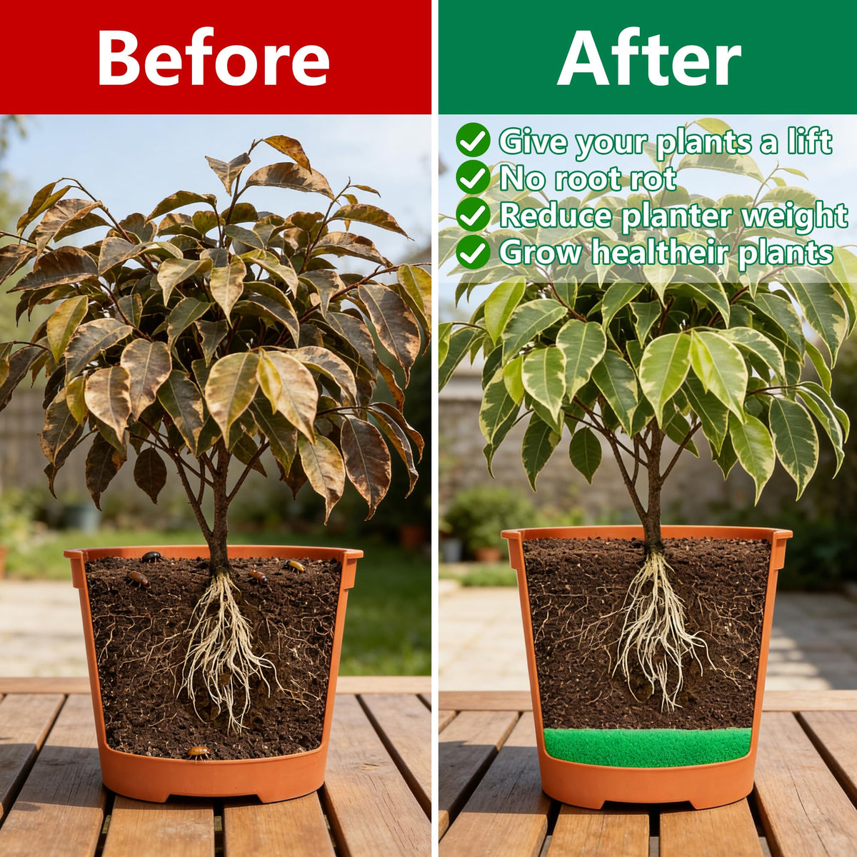 Adnee cuttable planter filler pad easily fits various pot shapes.