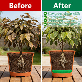 Adnee cuttable planter filler pad easily fits various pot shapes.
