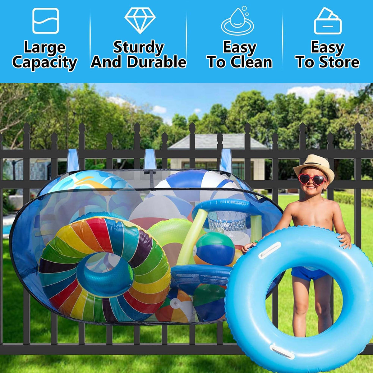 Adnee easy installation on pool rail demonstrates hanging setup