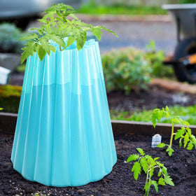 Adnee five-pack blue covers protecting vegetables and flowers from cold and nibbling.