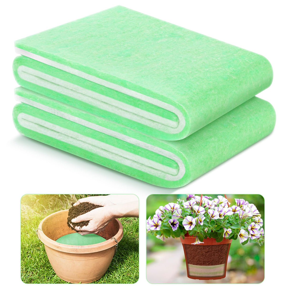 Adnee flower pot filler 2-pack reduces pot weight for easier repositioning.