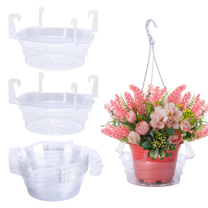 Adnee hanging plant water catcher in clear tray catching drips to protect floors