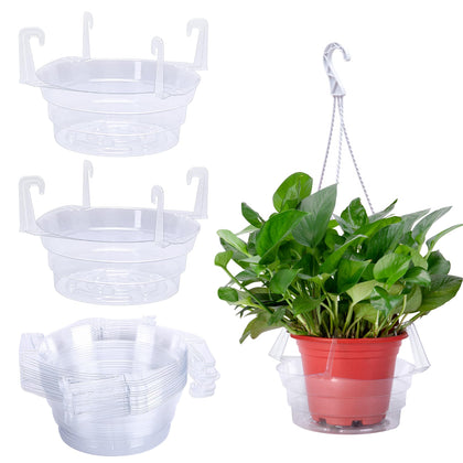 Adnee hanging plant water catcher in clear 8-inch tray protects surfaces.