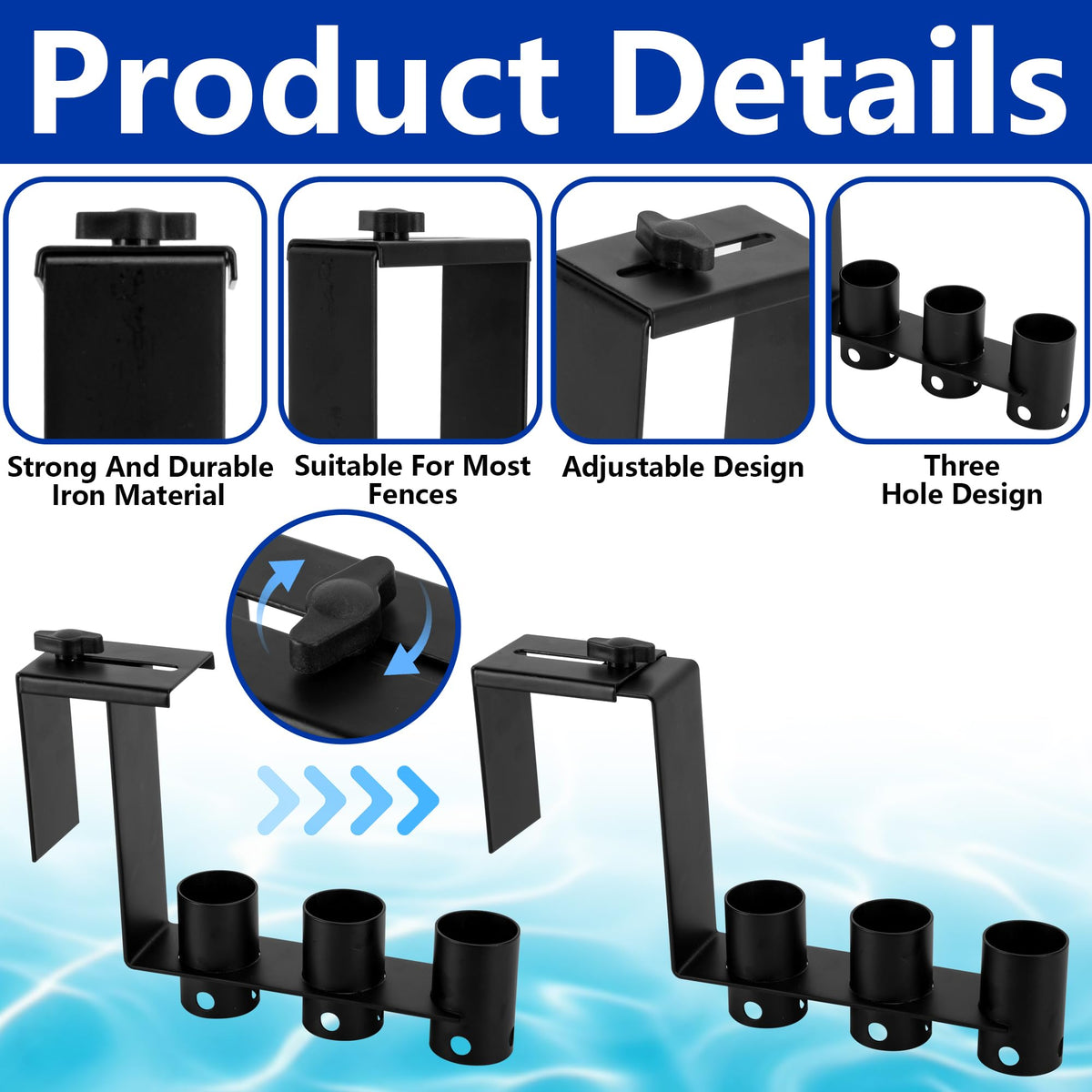 Adnee metal pool fence hangers with waterproof finish resist rust.