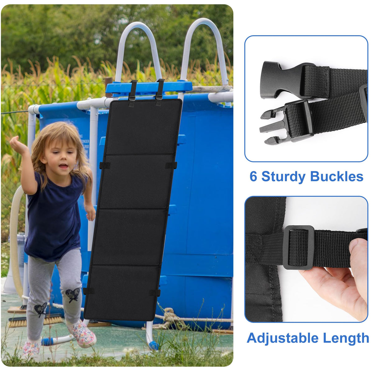Adnee ladder protector installs with six clips for quick setup.