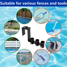 Adnee pool tool organizer holding brushes and nets within easy reach.