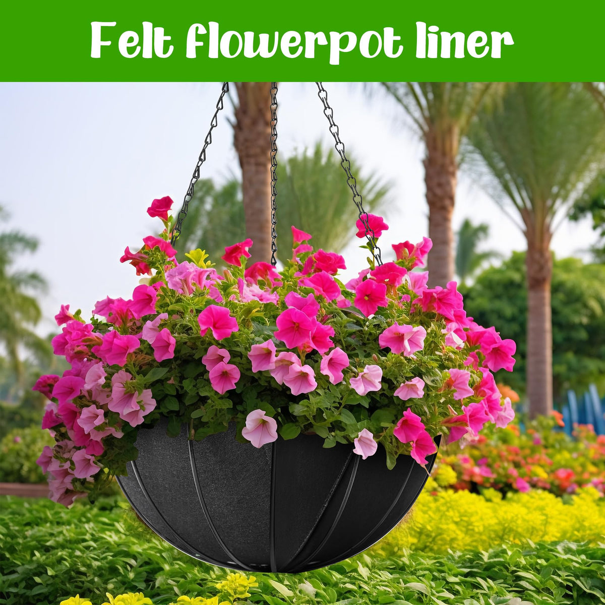 Adnee tabletop display round liner shown in a decorative garden setup