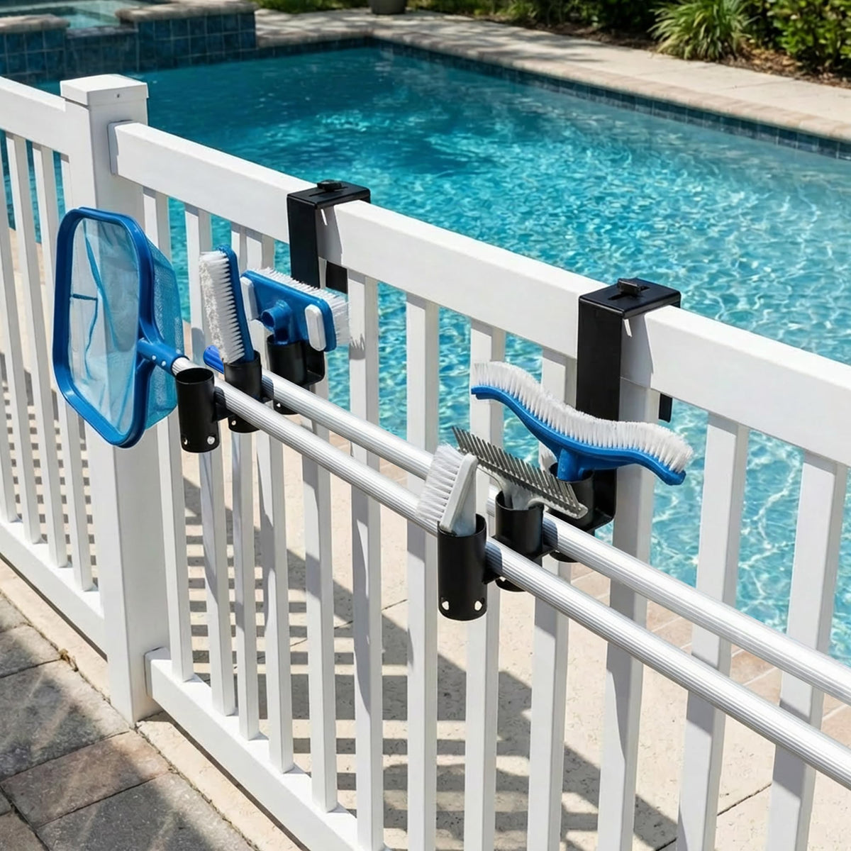 Adnee three-hole design keeps skimmers and rakes organized.