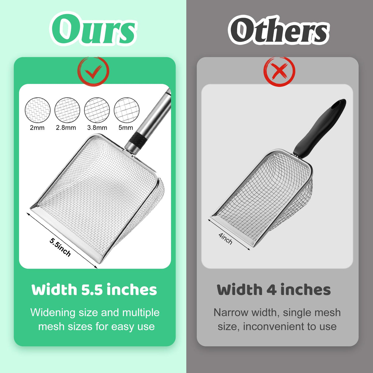 5.5-inch wide mesh screen enables fast sifting of sand and soil.