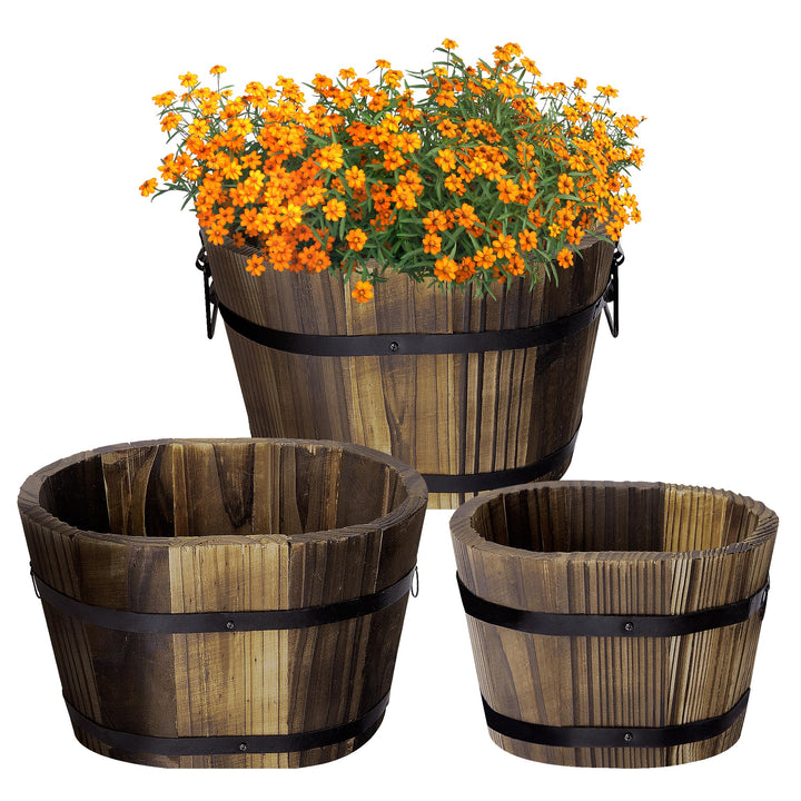 Adnee wooden whiskey barrel planter 5-3-inch focus for indoor garden charm.