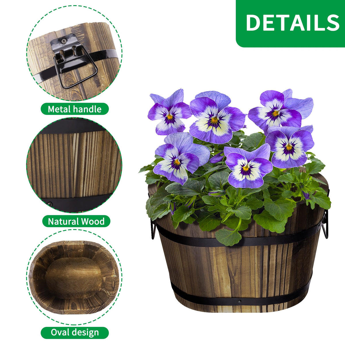 Adnee wooden whiskey barrel planter 8-3-inch for larger outdoor plants.