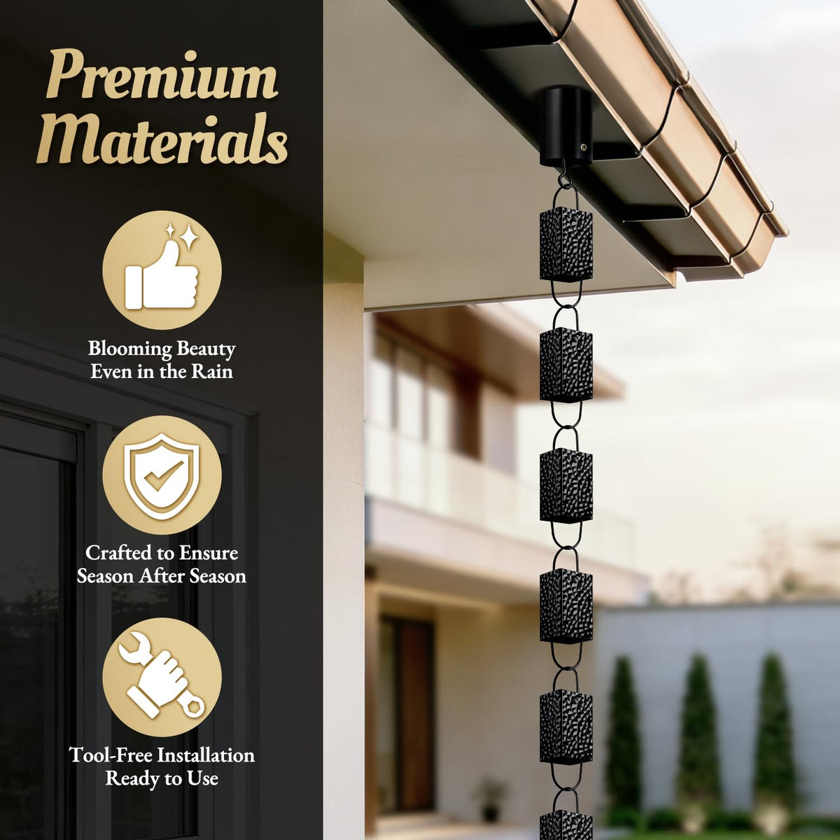 Adorafur rain chains adapter installation demonstrating tool-free setup