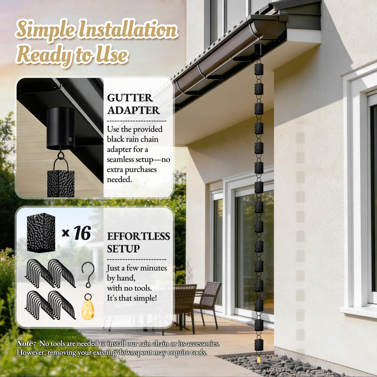 Adorafur rain chains gutter connection reduces splash