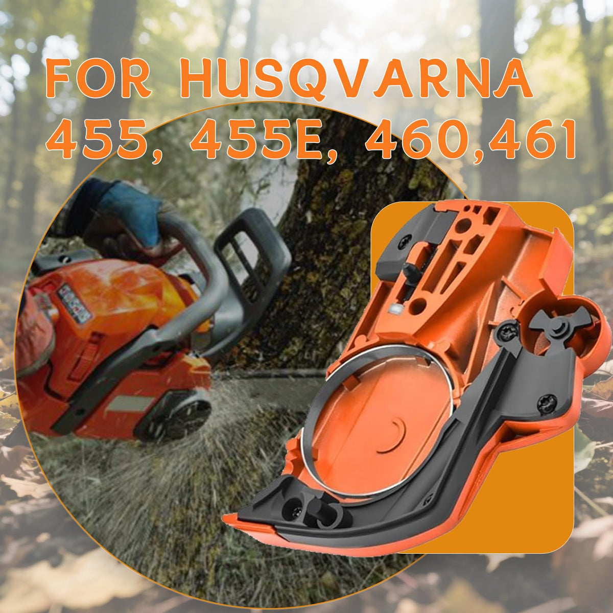 Adorih 461 Husqvarna clutch cover with brake improves control while cutting wood.