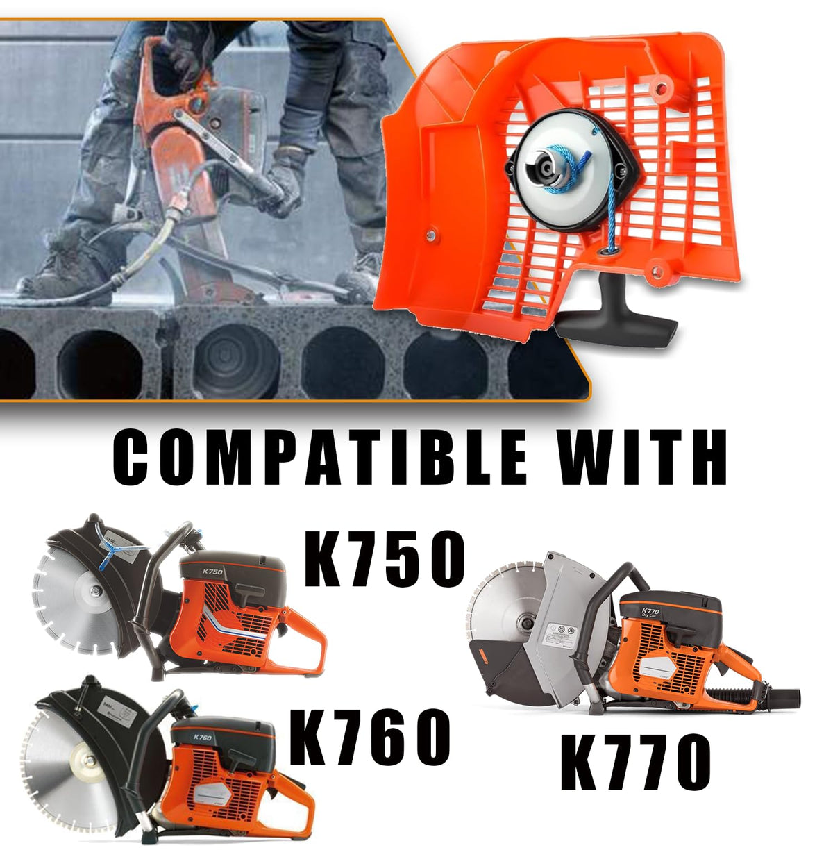 Adorih K760 recoil starter assembly installed on a Husqvarna saw