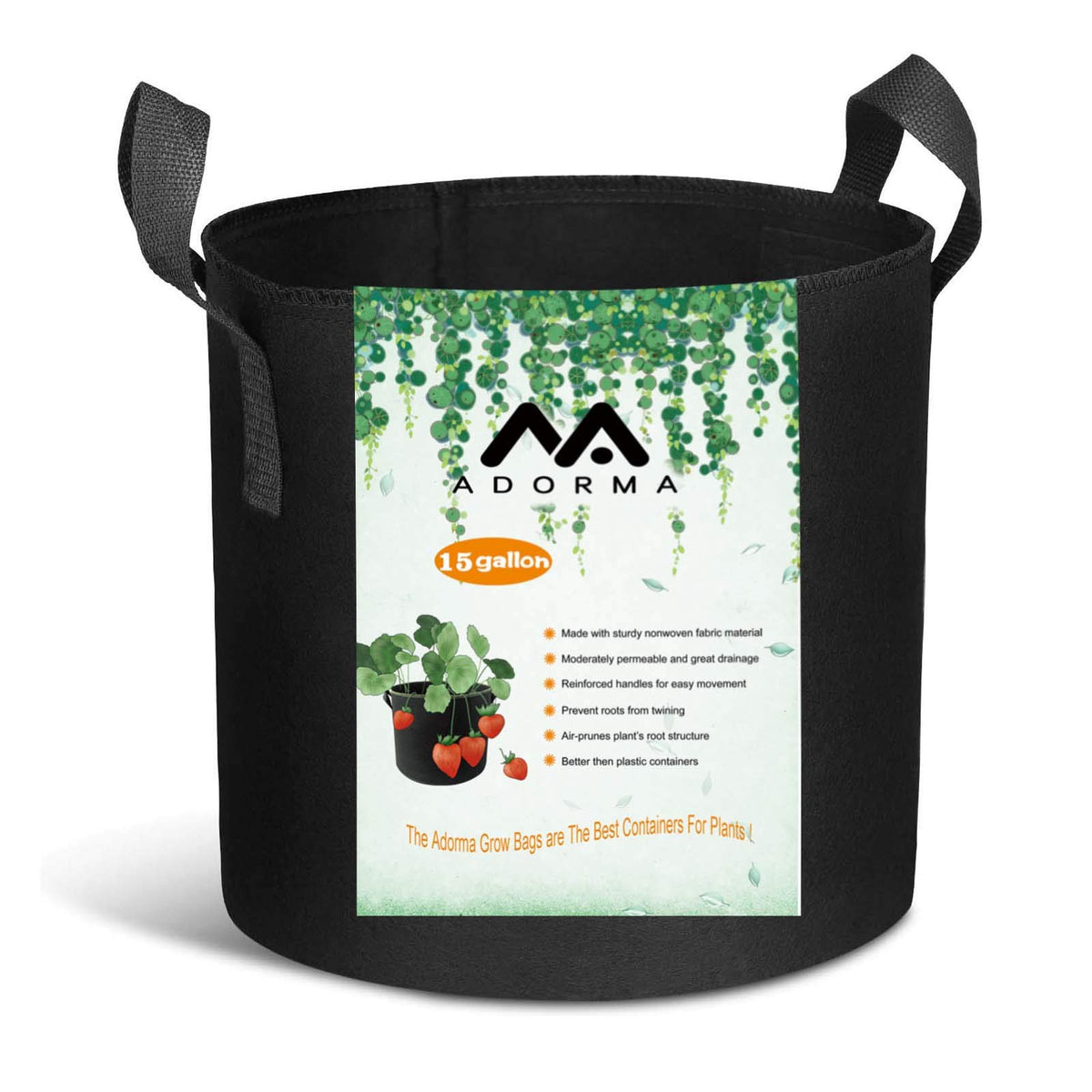 ADORMA 12-pack 15 gallon grow bag featuring breathable fabric improves drainage.