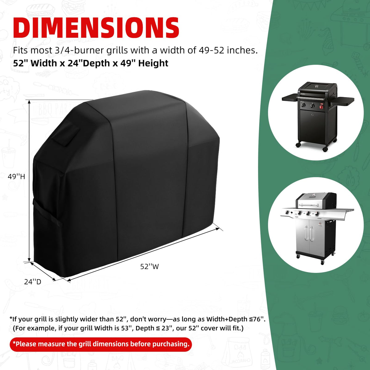 ADTOGA grill cover with bottom buckle tie-downs keeps cover firmly in place