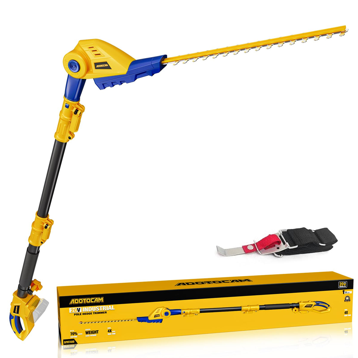 ADOTOCAM cordless pole hedge trimmer extended reach for tall hedges