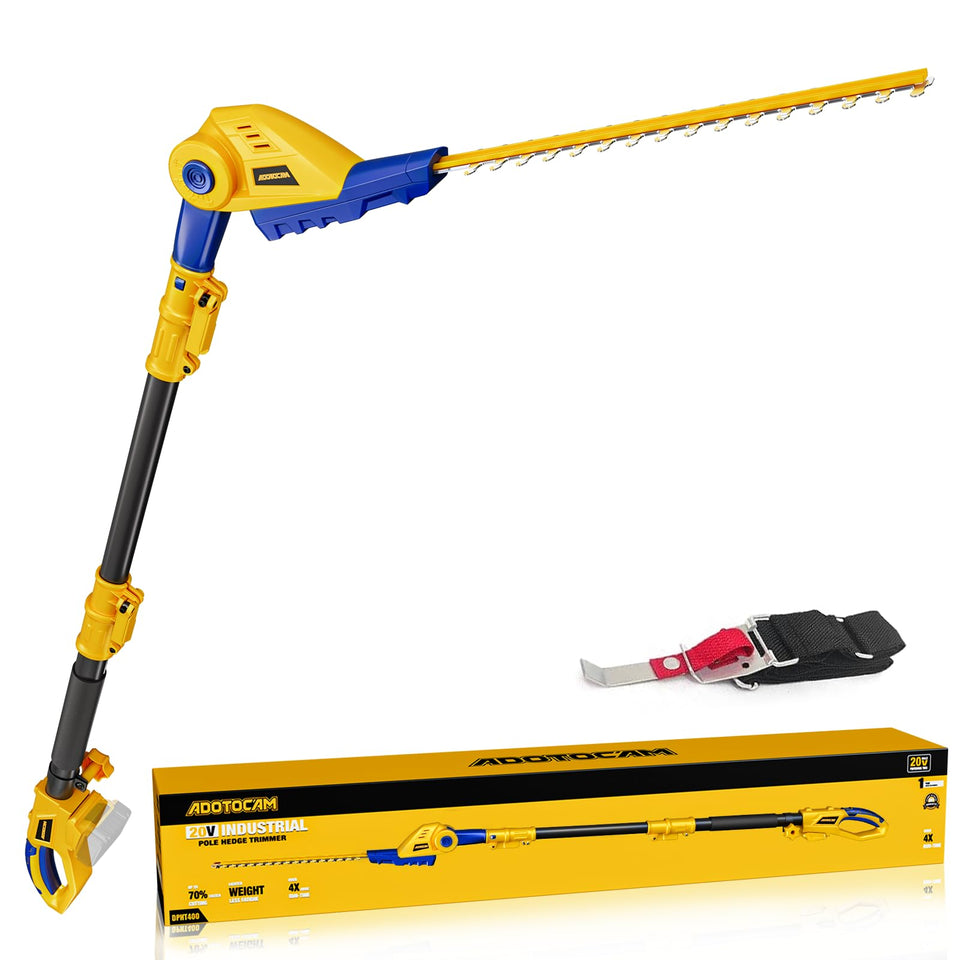 ADOTOCAM cordless pole hedge trimmer extended reach for tall hedges