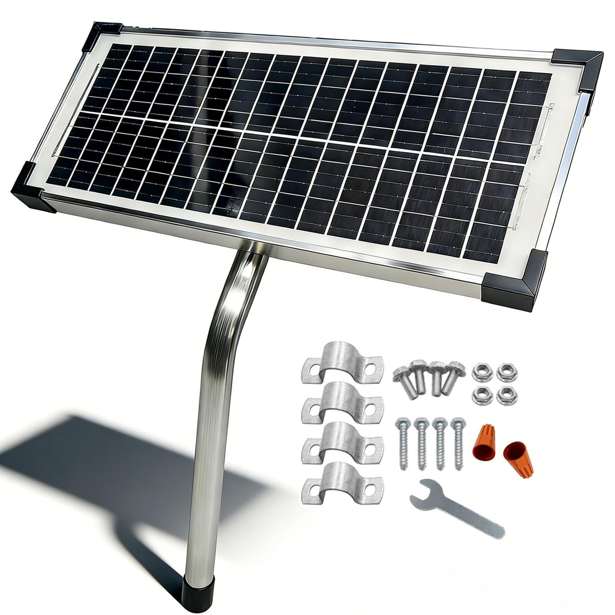 ADSunves FM123 solar panel mounted on gate for reliable charging.